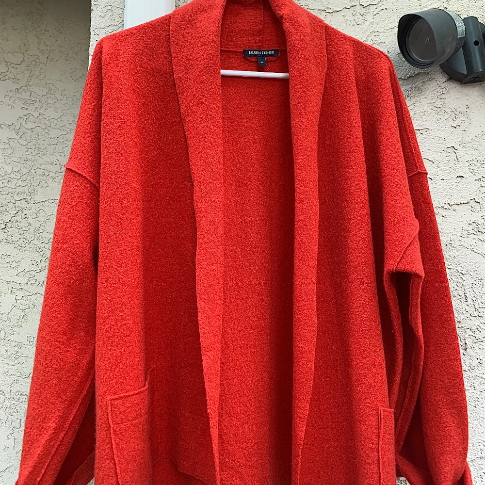 Eileen Fisher orange Red Merino Wool Jacket M